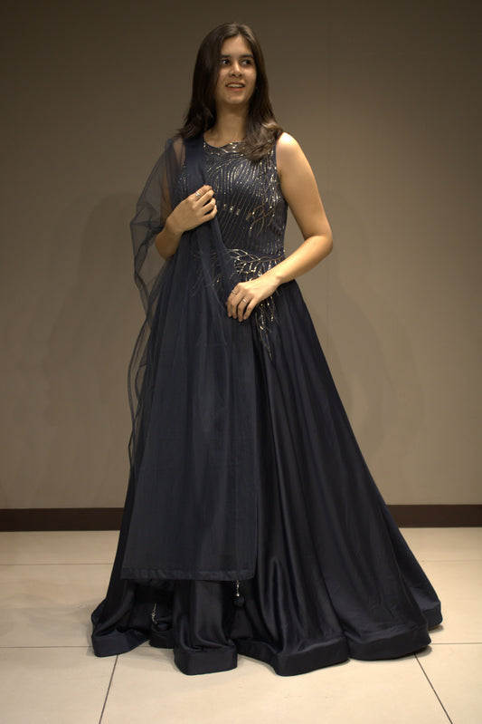 Graceful Crepe Gown with Intricate Cutdana Embellishments