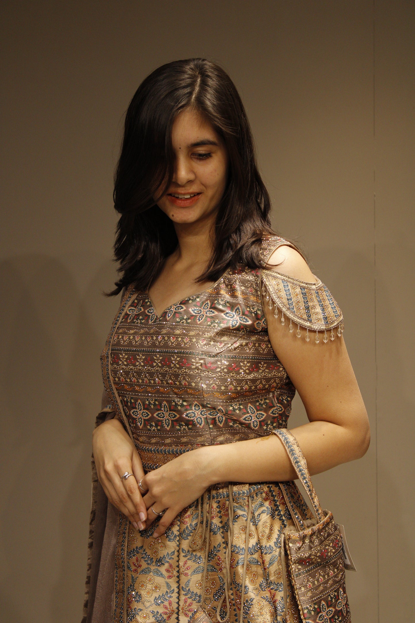 Lustrous Silk Crop Top with Exquisite Crystal Embellishments
