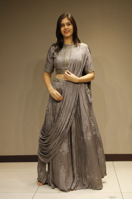 Elegant Chinon Drape-On with Handcrafted Bead Work