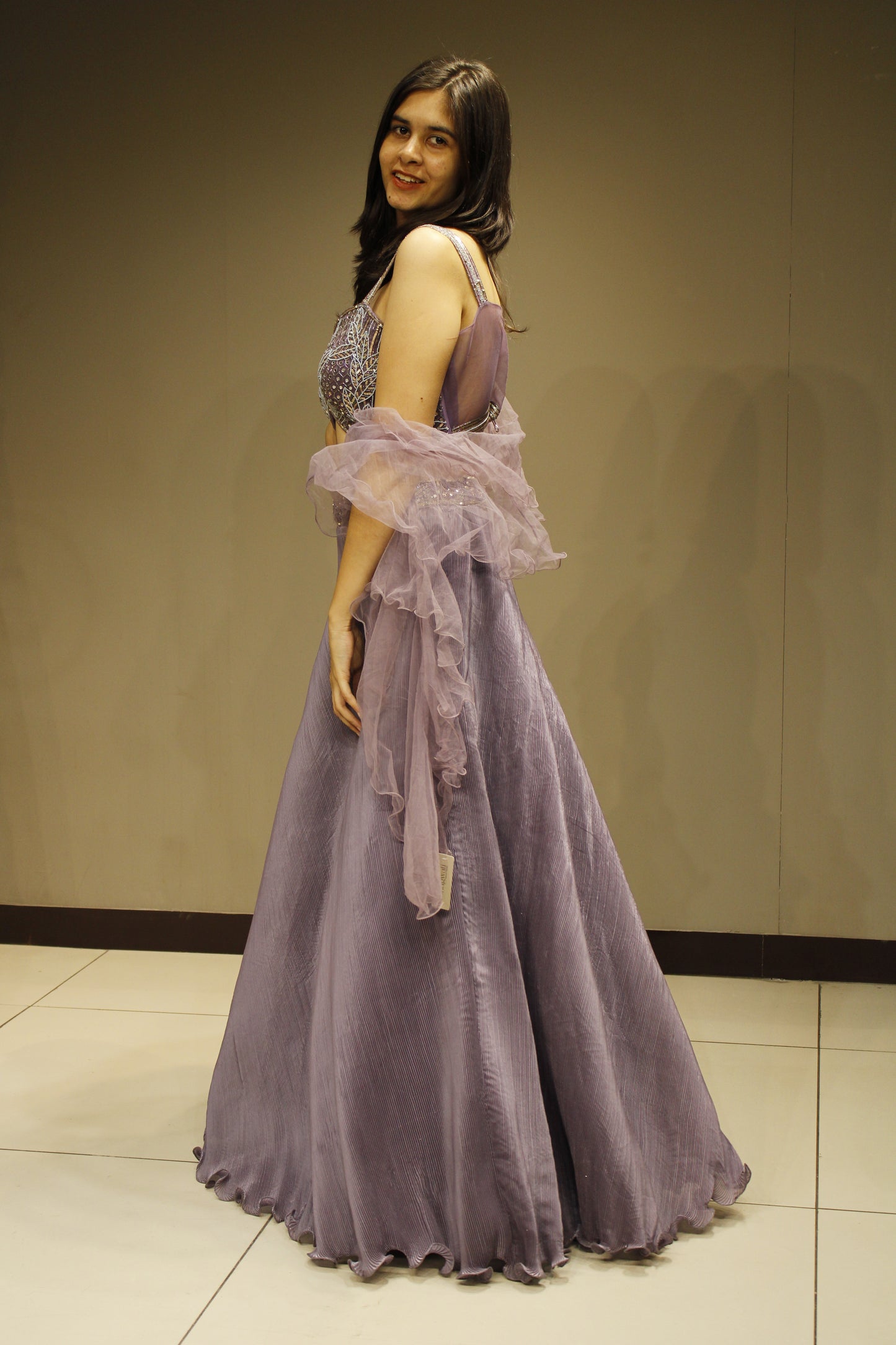 Elegant Organza Tissue Crop Top with Mirror Embellishments