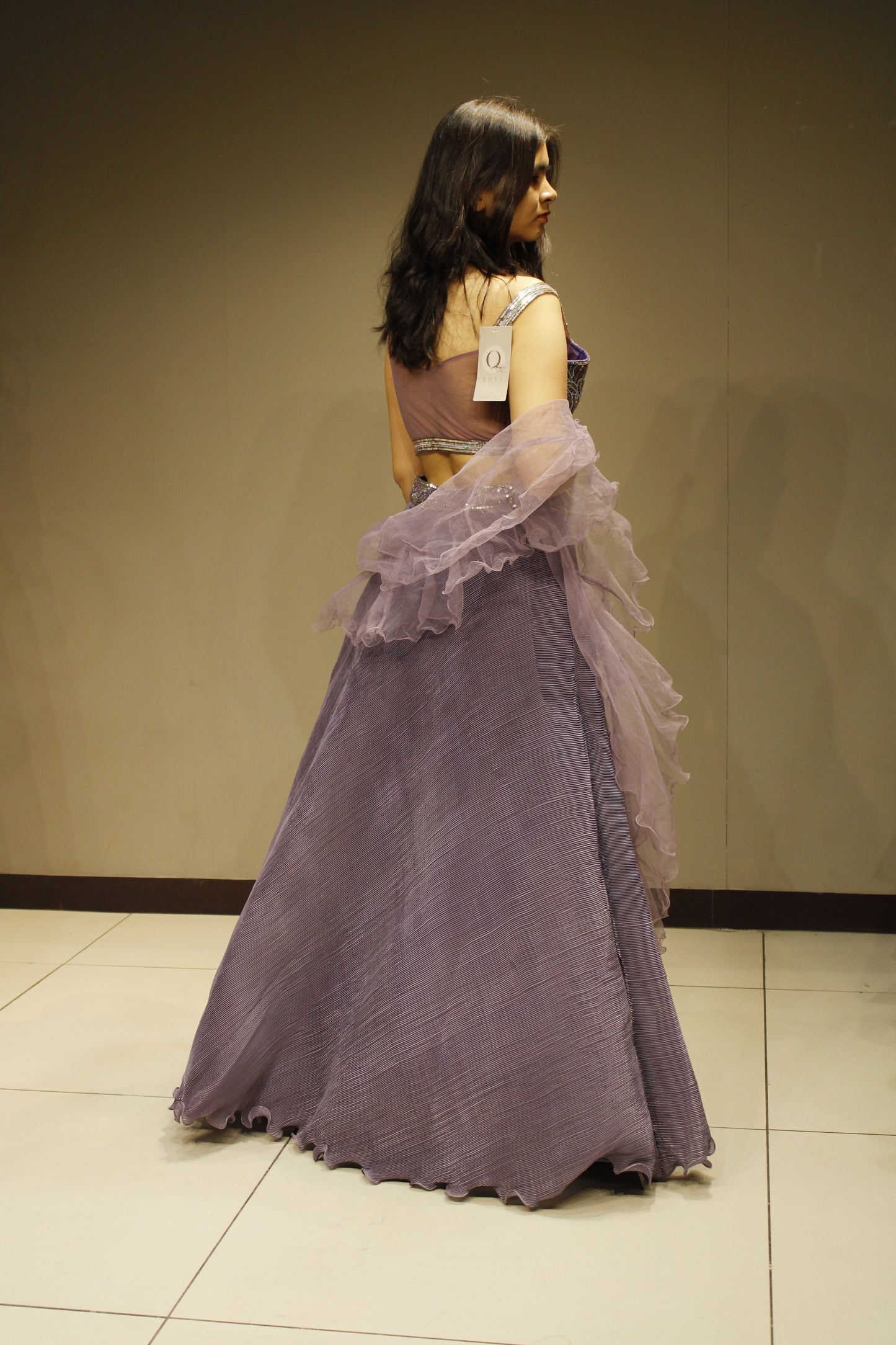 Elegant Organza Tissue Crop Top with Mirror Embellishments