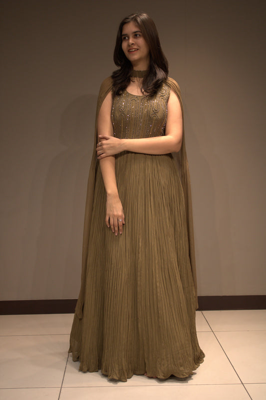 Chinon Floor-Length Dress with Elegant Cutdana Work