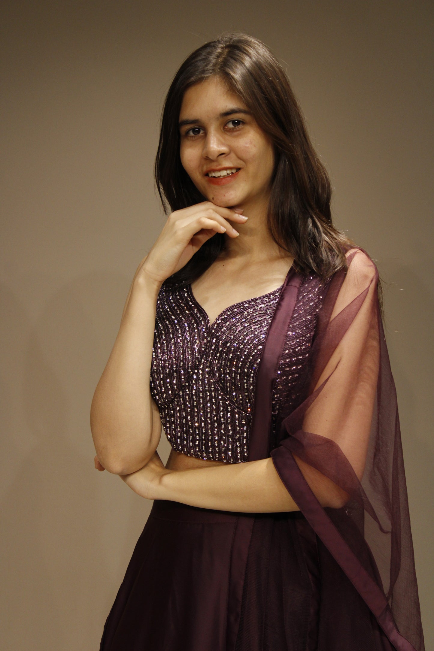 Chic Crepe Crop Top with Dazzling Diamond Embellishments