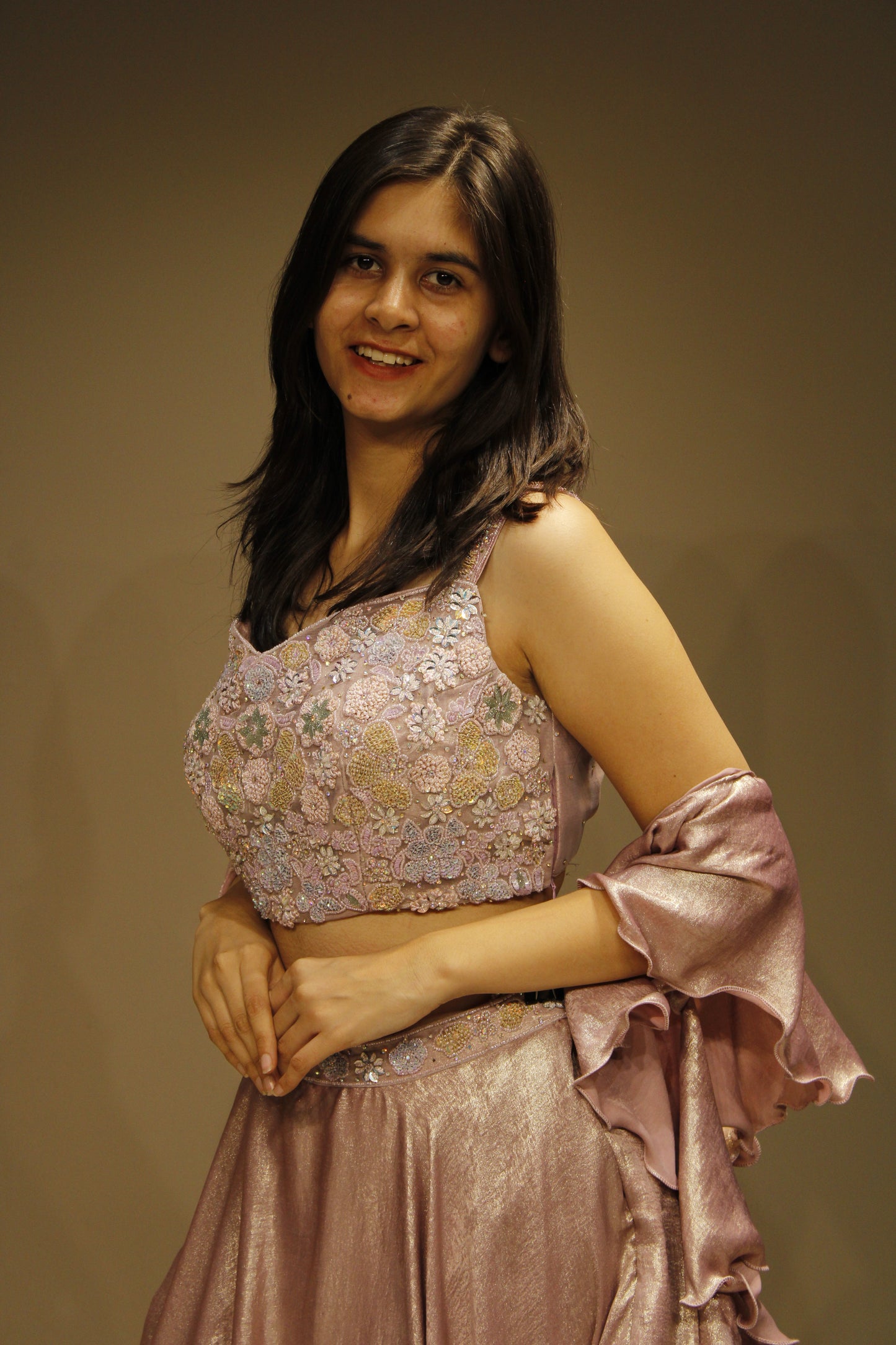 Graceful Tissue Crop Top with Delicate Pearl Embellishments
