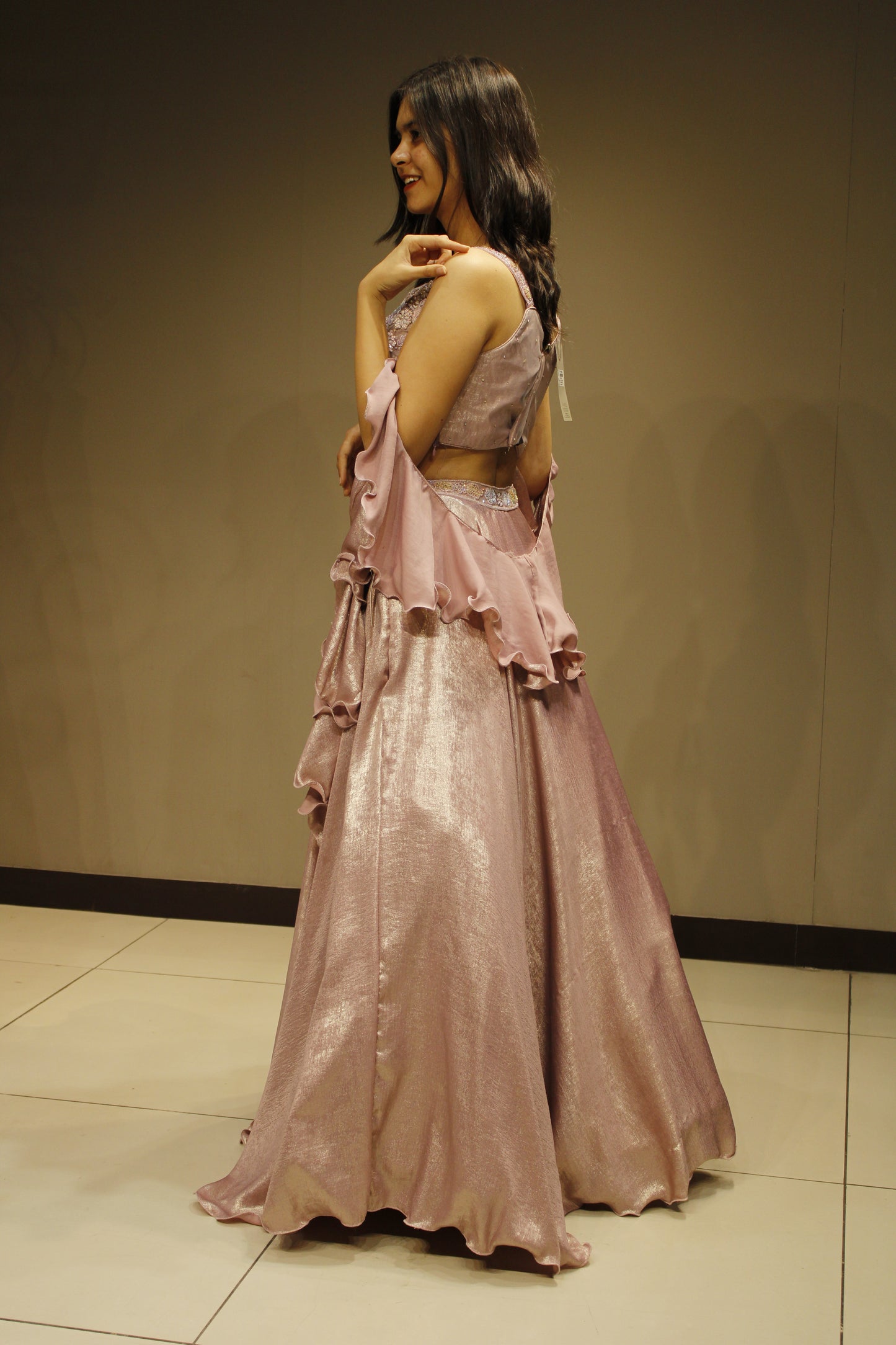 Graceful Tissue Crop Top with Delicate Pearl Embellishments