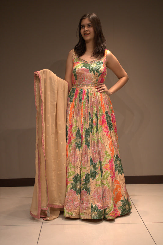 Chinon Floor-Length Dress with Elegant Pipine Work