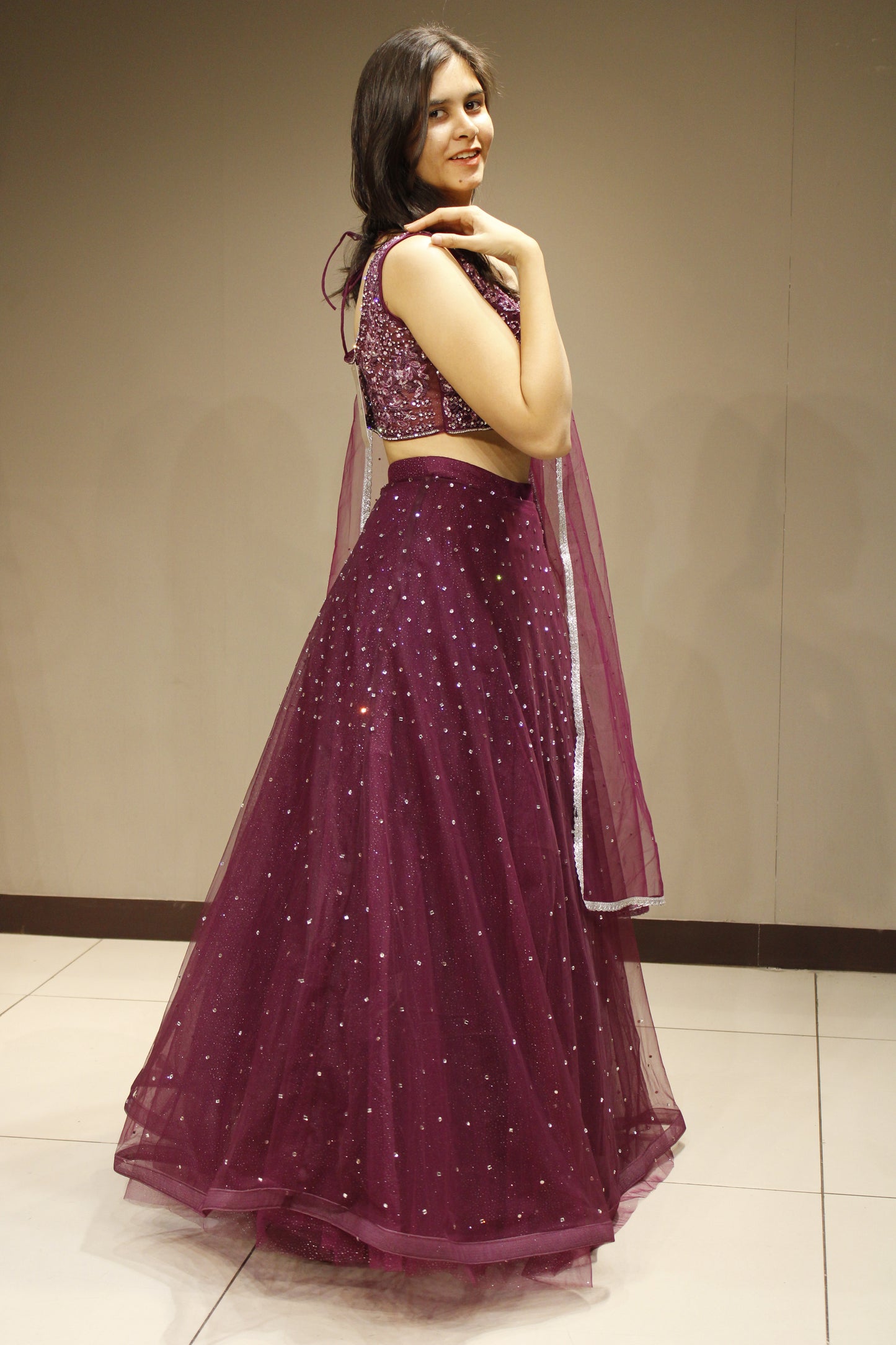 Dazzling Net Crop Top with Intricate Sequin Embellishments