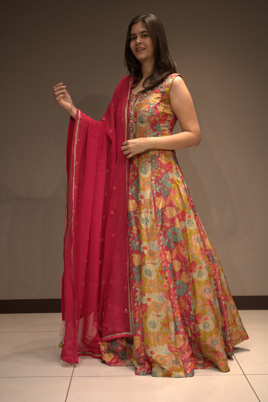 Tissue Floor-Length Dress with Intricate Mirror Work