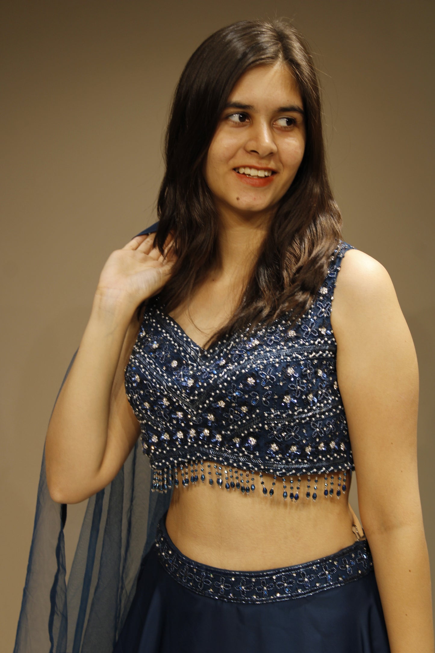 Satin Crop Top with Intricate Cutdana Embellishments