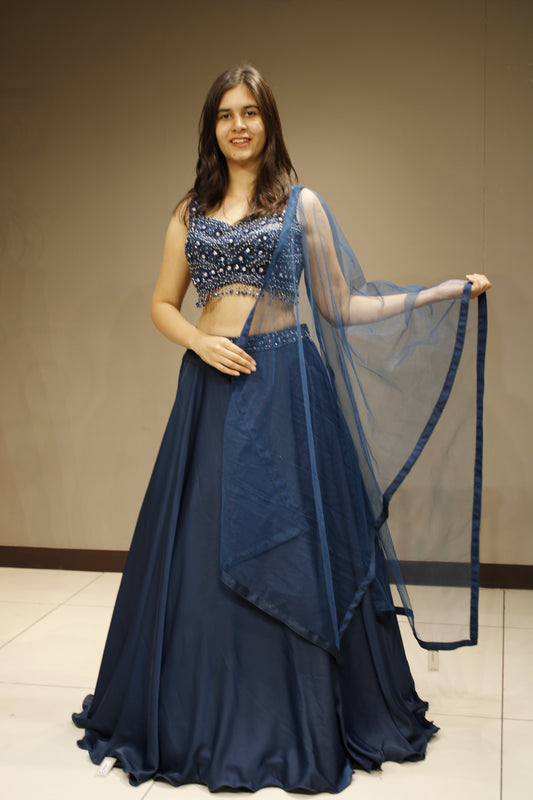 Satin Crop Top with Intricate Cutdana Embellishments