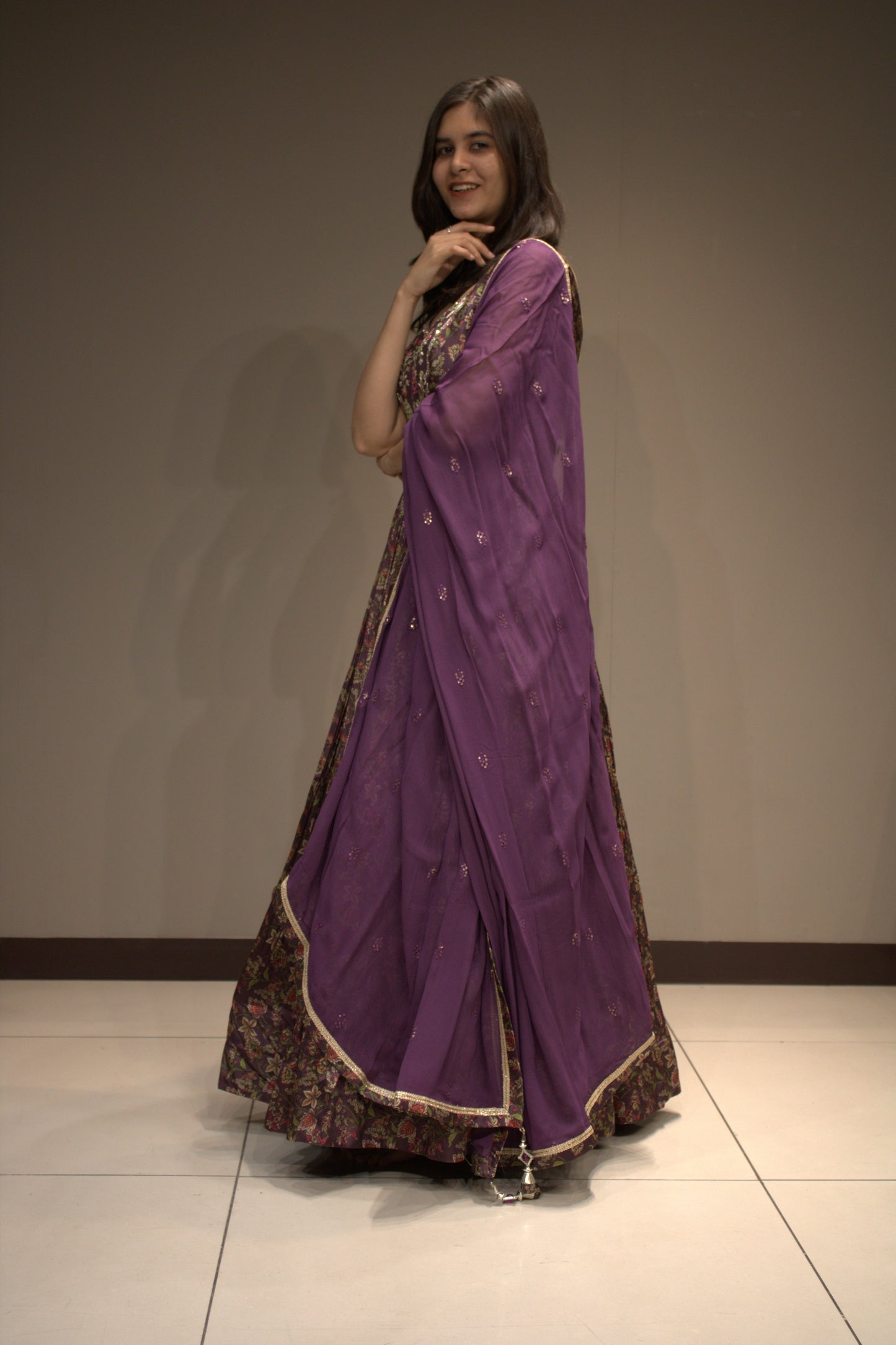 Tissue Floor-Length Dress with Elegant Sequin Work