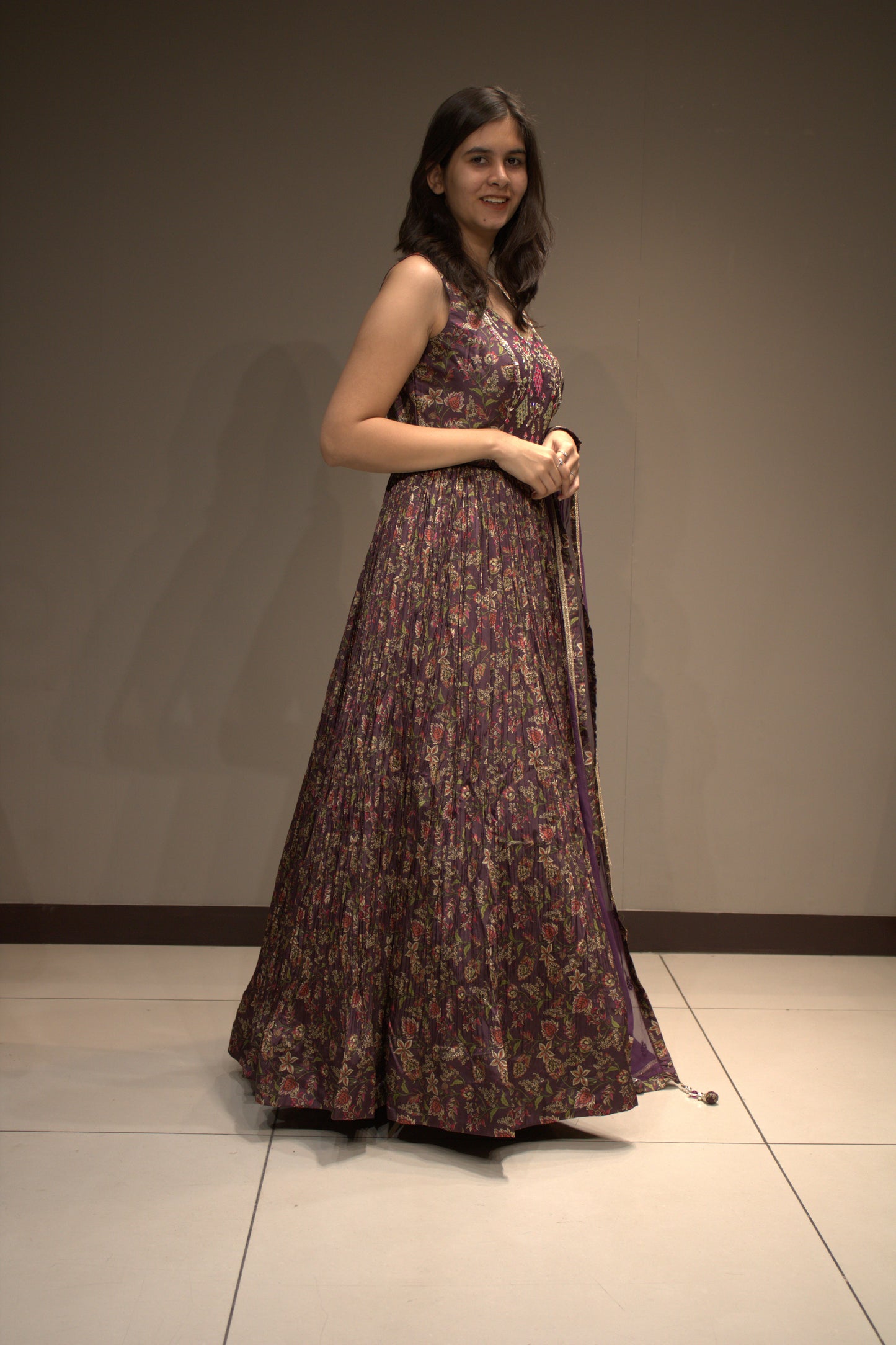 Tissue Floor-Length Dress with Elegant Sequin Work