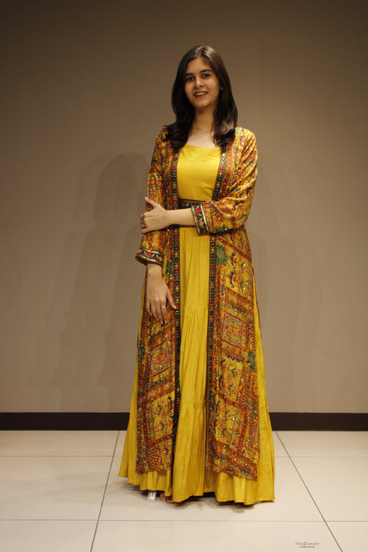Crape Gown with Exquisite Mirror Embellishment