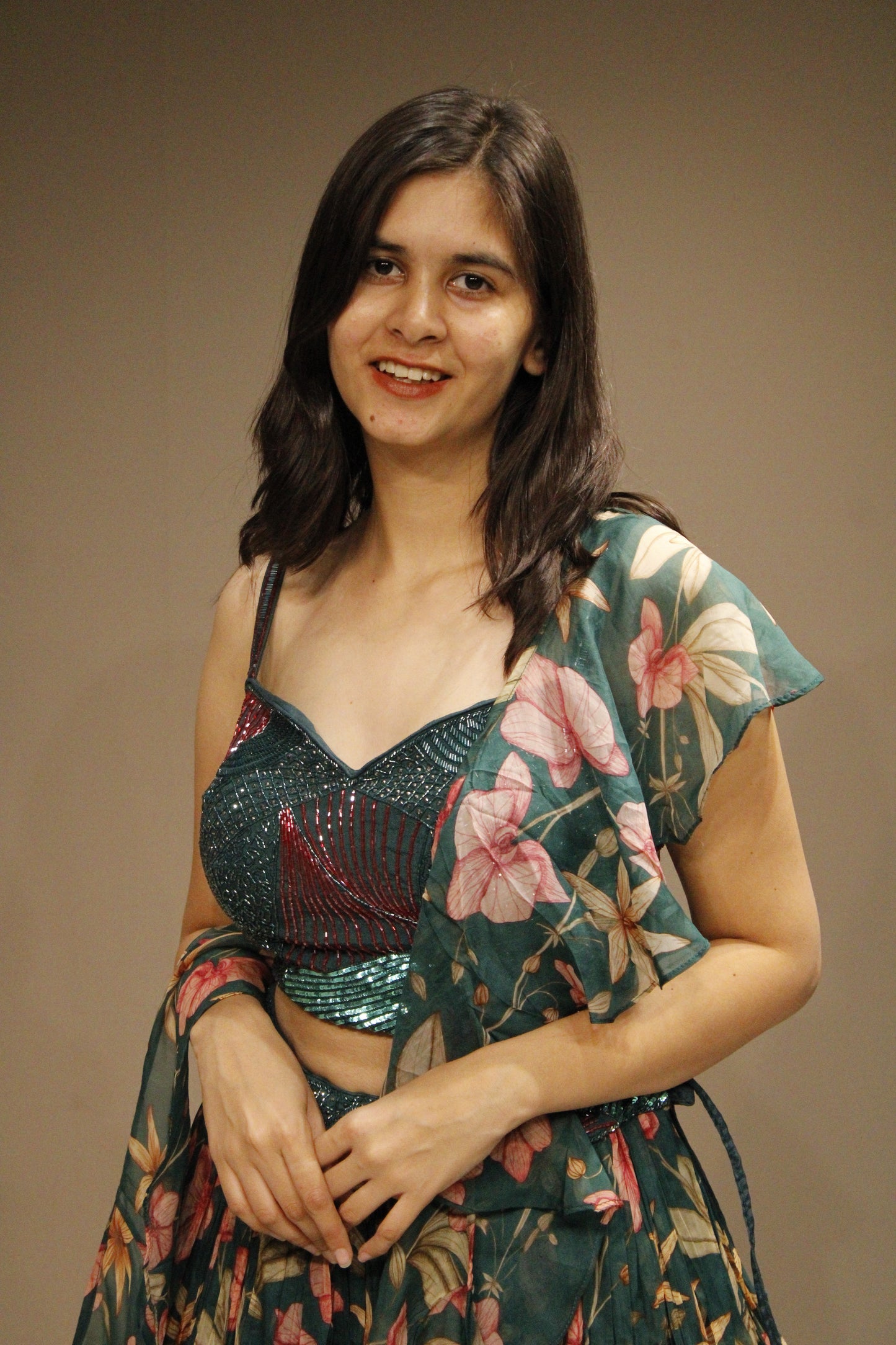 Elegant Organza Crop Top with Delicate Cutdana Embellishments