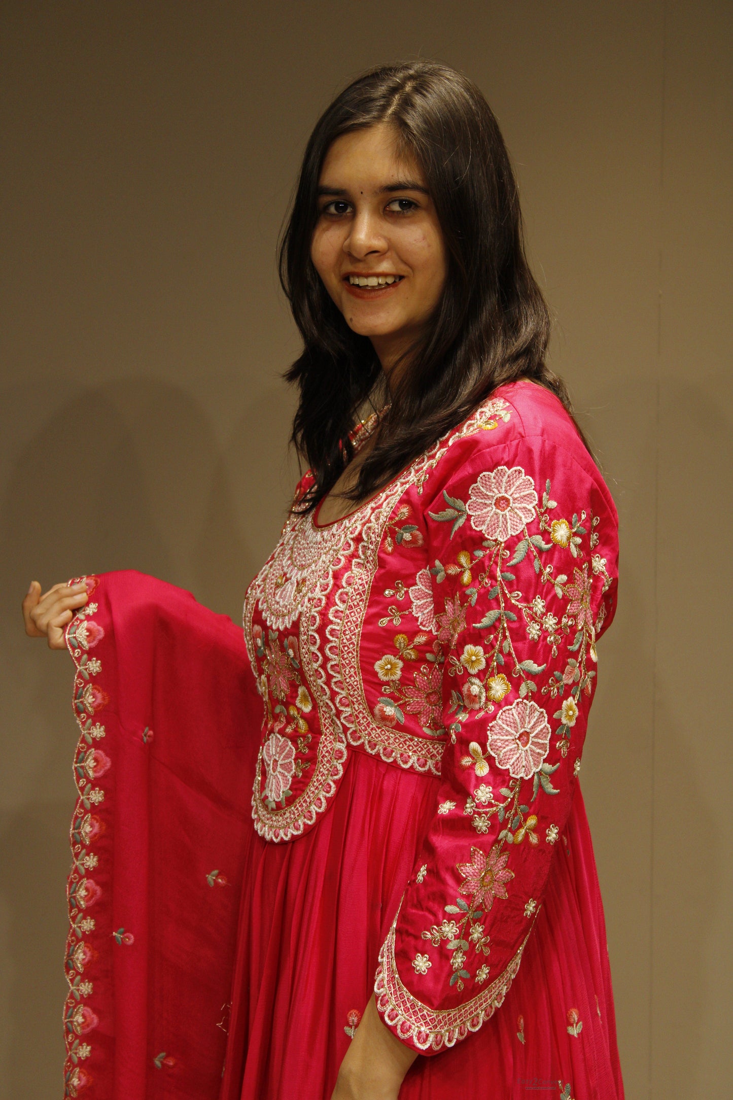 Chinon Floor-Length Dress with Elegant Pearl Embellishment