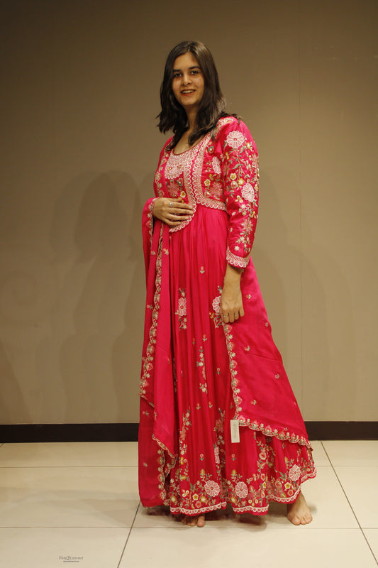Chinon Floor-Length Dress with Elegant Pearl Embellishment