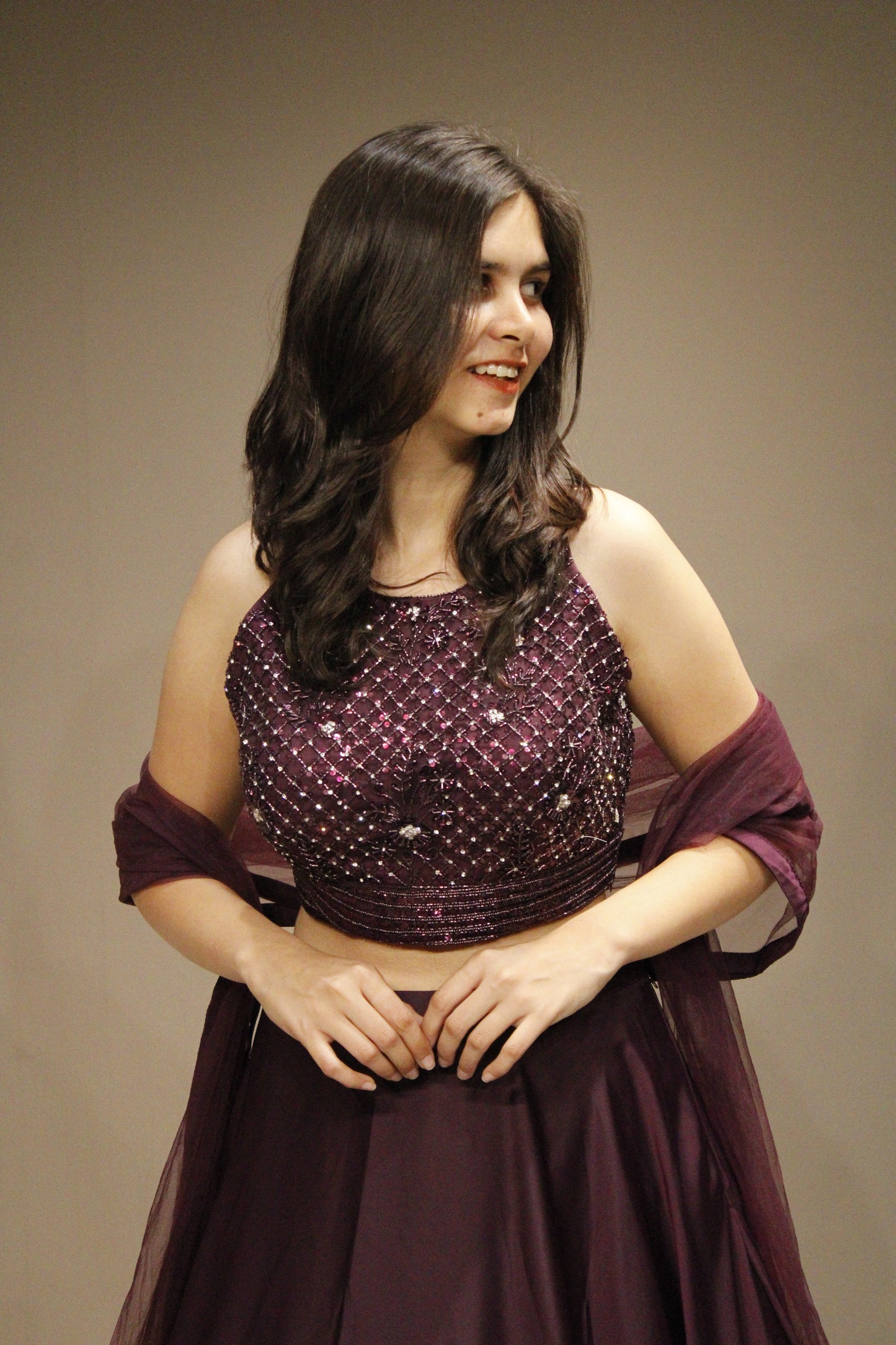 Stylish Crepe Crop Top with Intricate Cutdana Embellishments