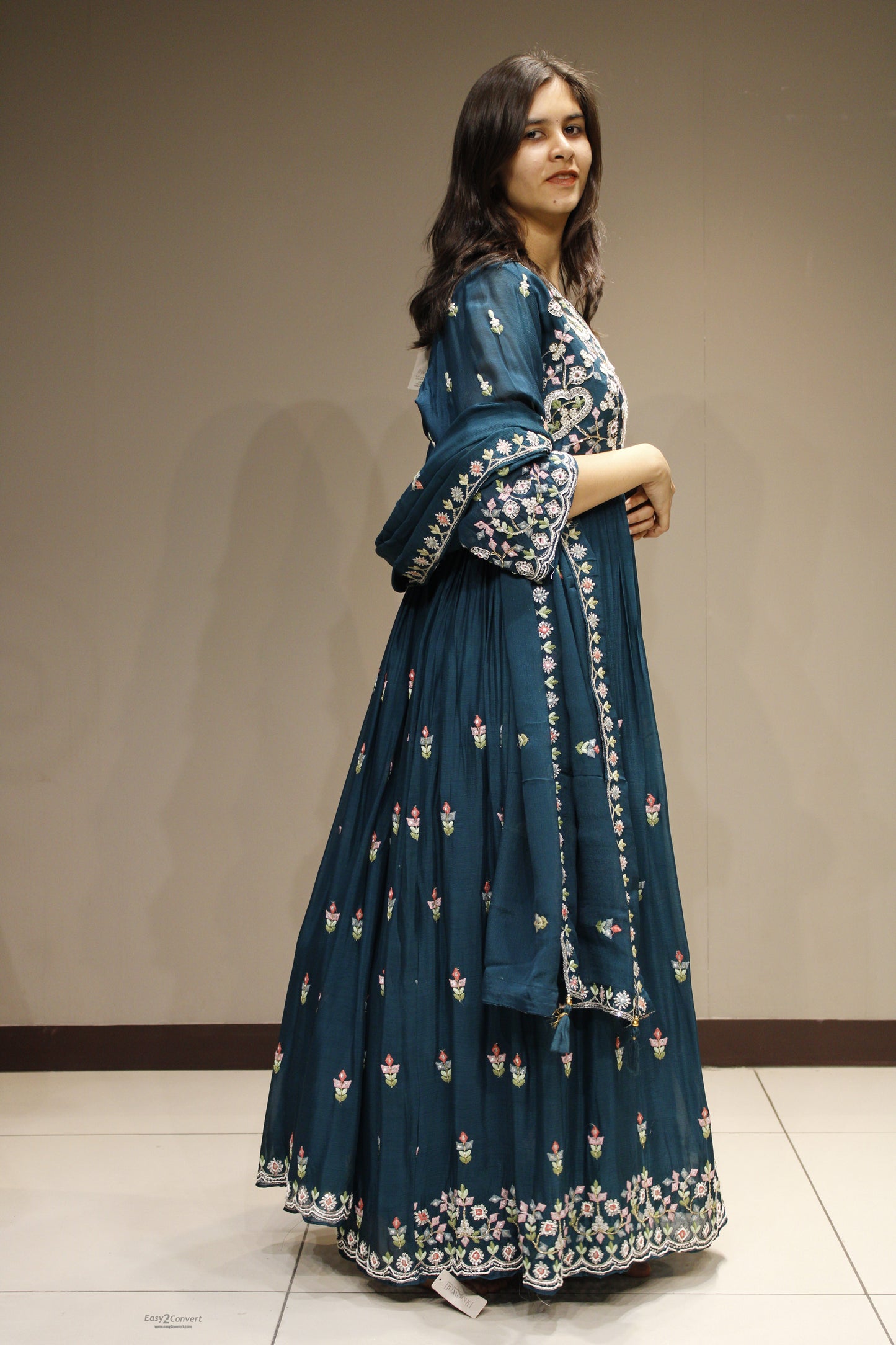Chinon Floor-Length Dress with Intricate Resham Embroidery