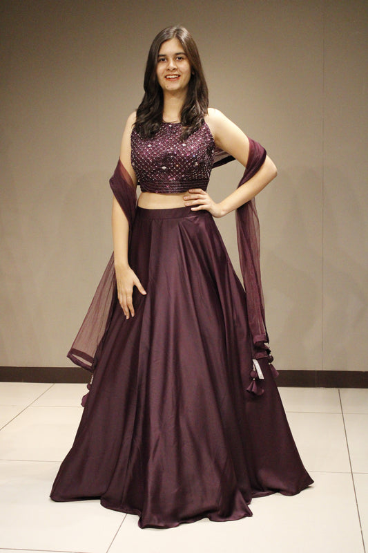 Stylish Crepe Crop Top with Intricate Cutdana Embellishments