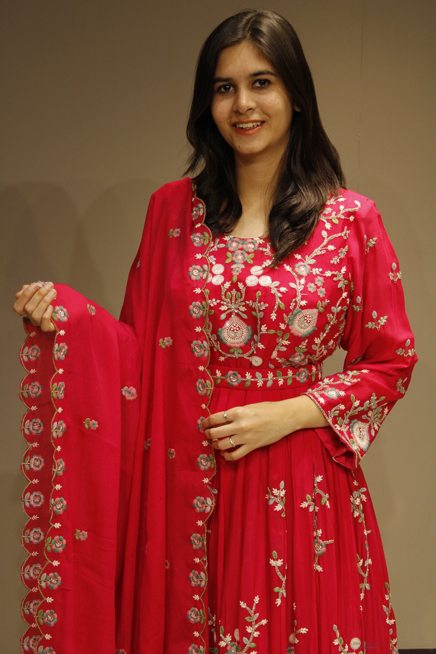 Chinon Floor-Length Dress with Elegant Resham Embroidery
