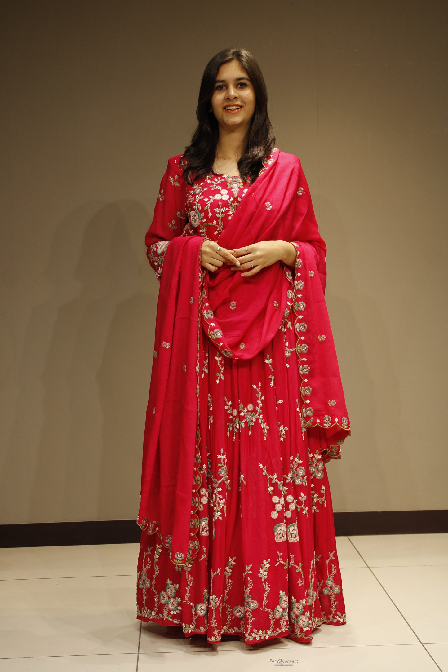 Chinon Floor-Length Dress with Elegant Resham Embroidery