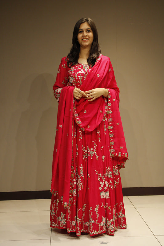 Chinon Floor-Length Dress with Elegant Resham Embroidery