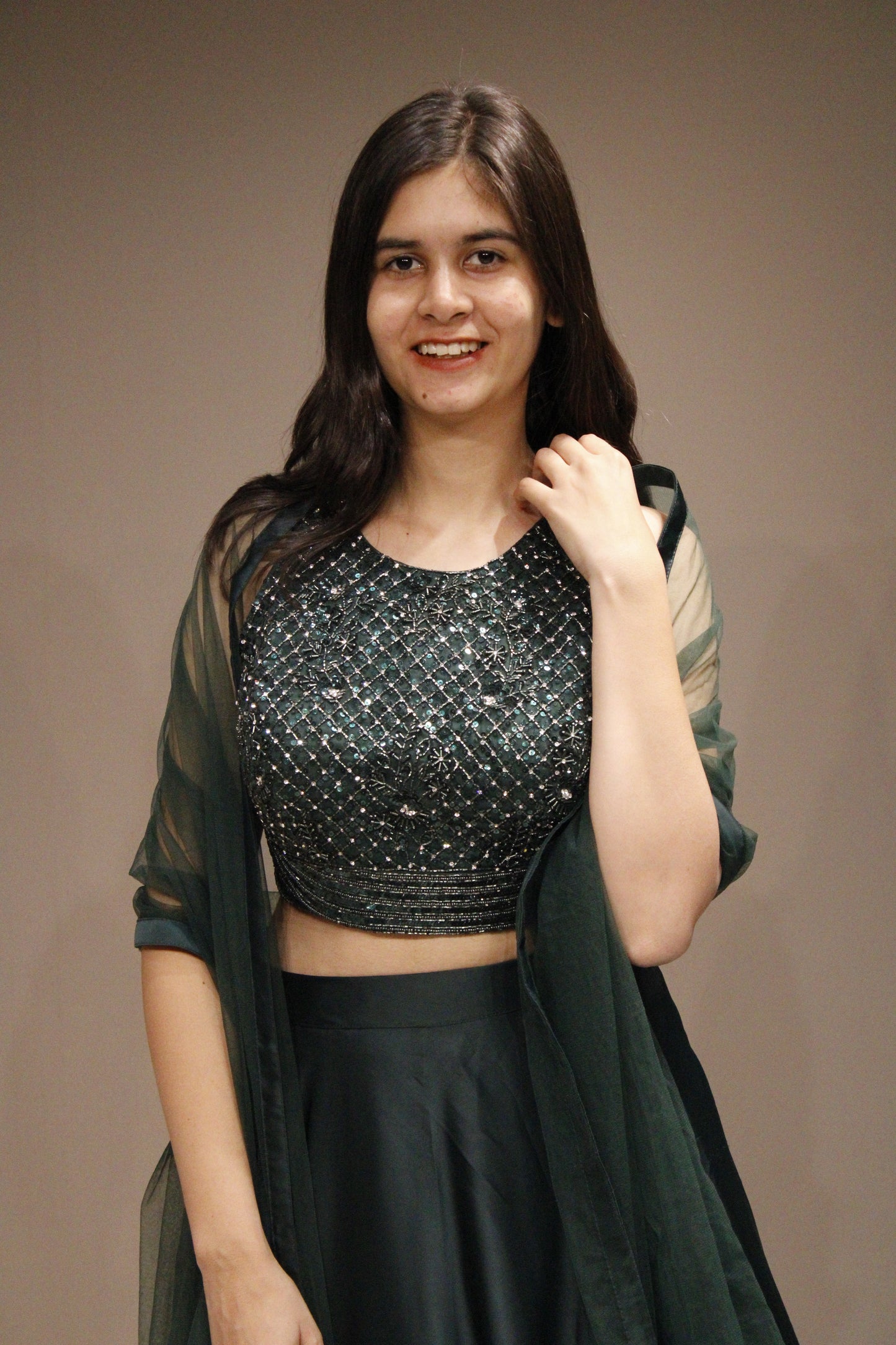 Stylish Crepe Crop Top with Intricate Cutdana Embellishments