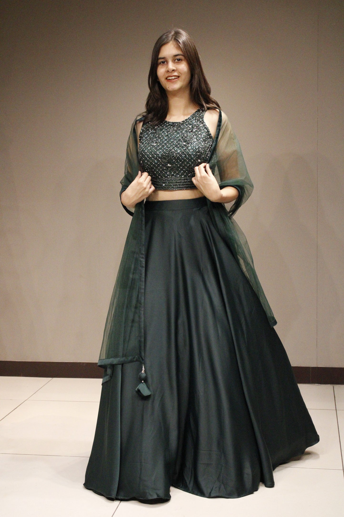 Stylish Crepe Crop Top with Intricate Cutdana Embellishments