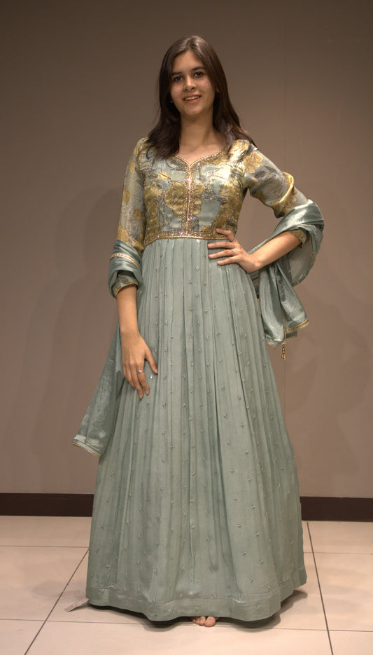 Chinon Anarkali with Handcrafted Cutdana Detailing