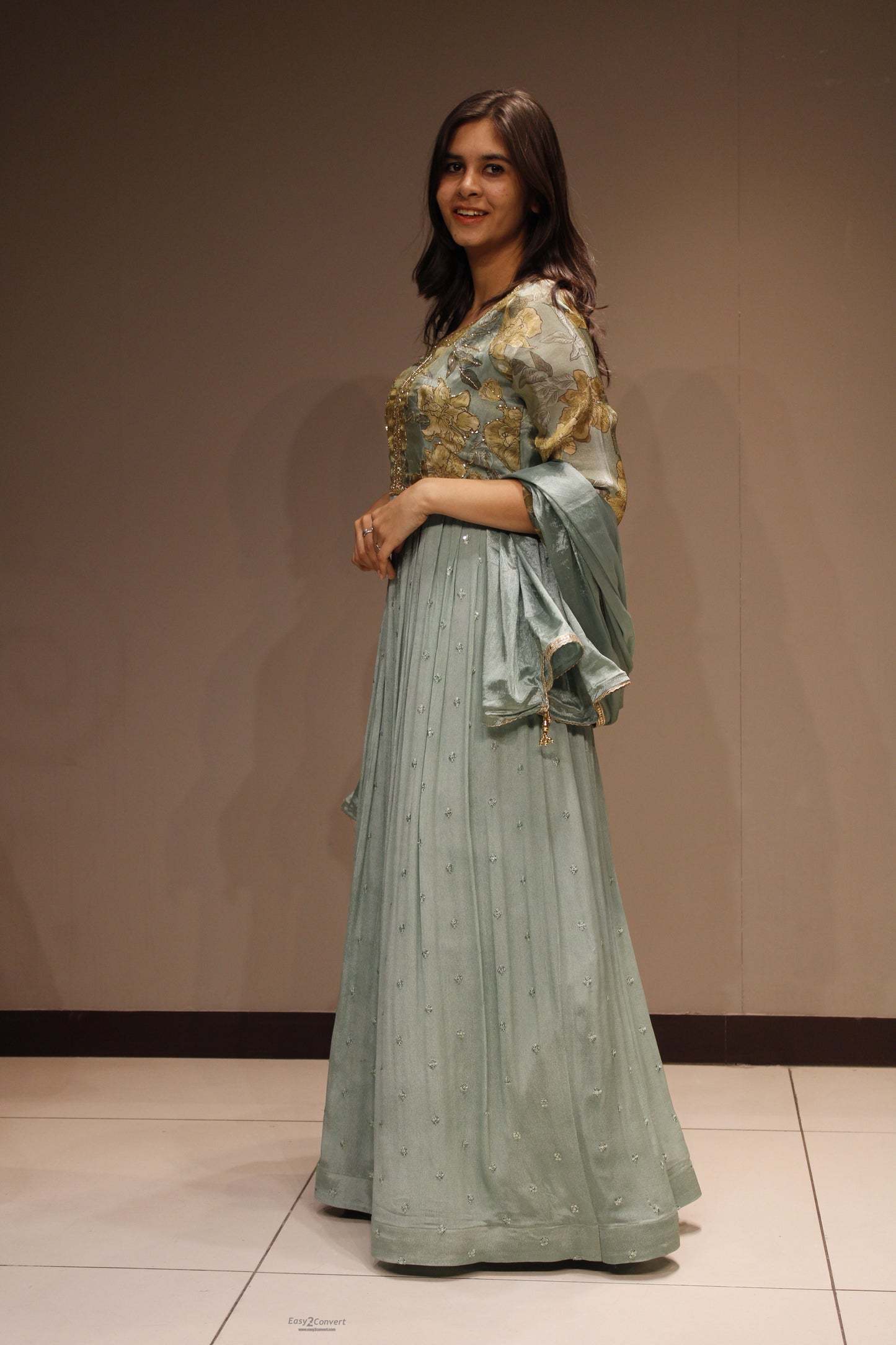 Chinon Anarkali with Handcrafted Cutdana Detailing