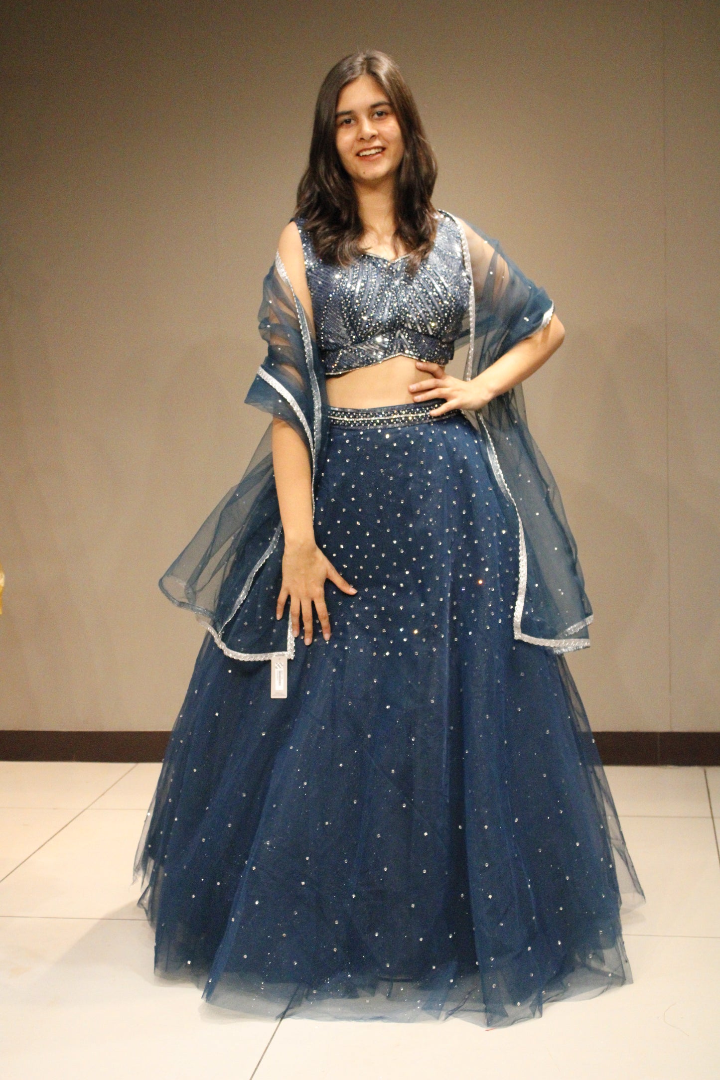 Stylish Net Crop Top with Shimmering Sequin Embellishments