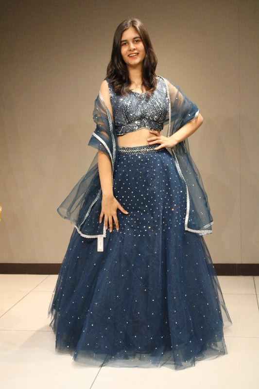Stylish Net Crop Top with Shimmering Sequin Embellishments