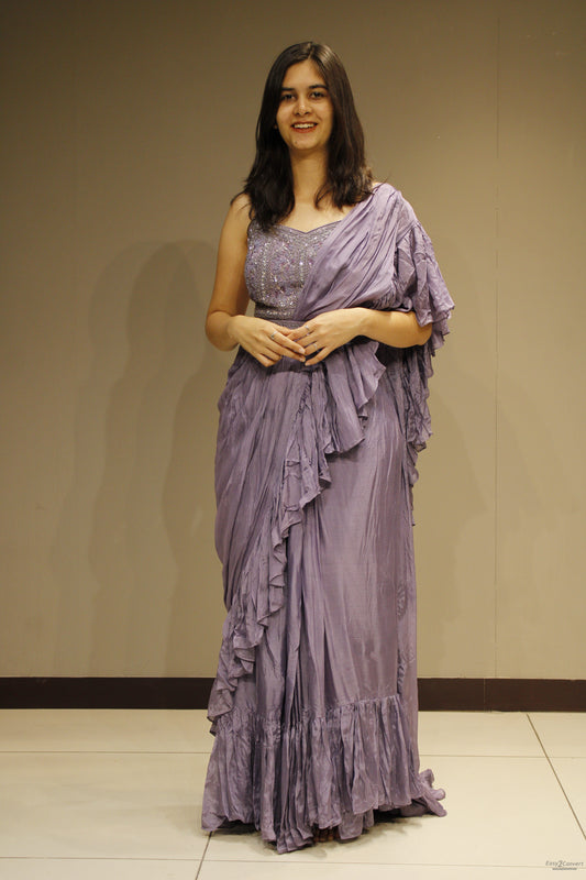 Graceful Organza Drape-On Gown with Intricate Cutdana Embellishments