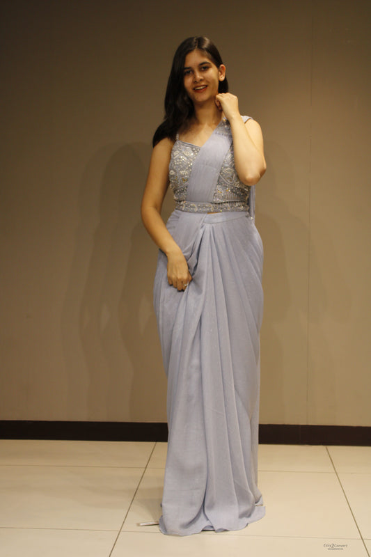 Graceful Lycra Drape-On with Elegant Pearl Embellishments