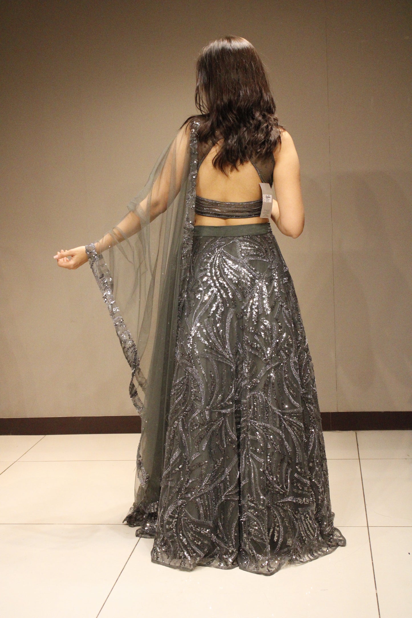 Elegant Net Crop Top with Delicate Pearl Embellishments