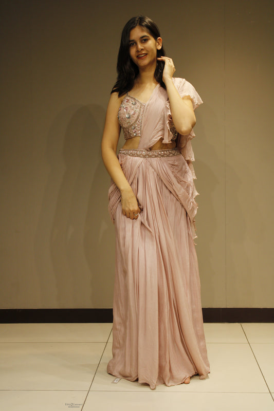 Stunning Chinon Drape-On Gown with Shimmering Sequin Embellishments