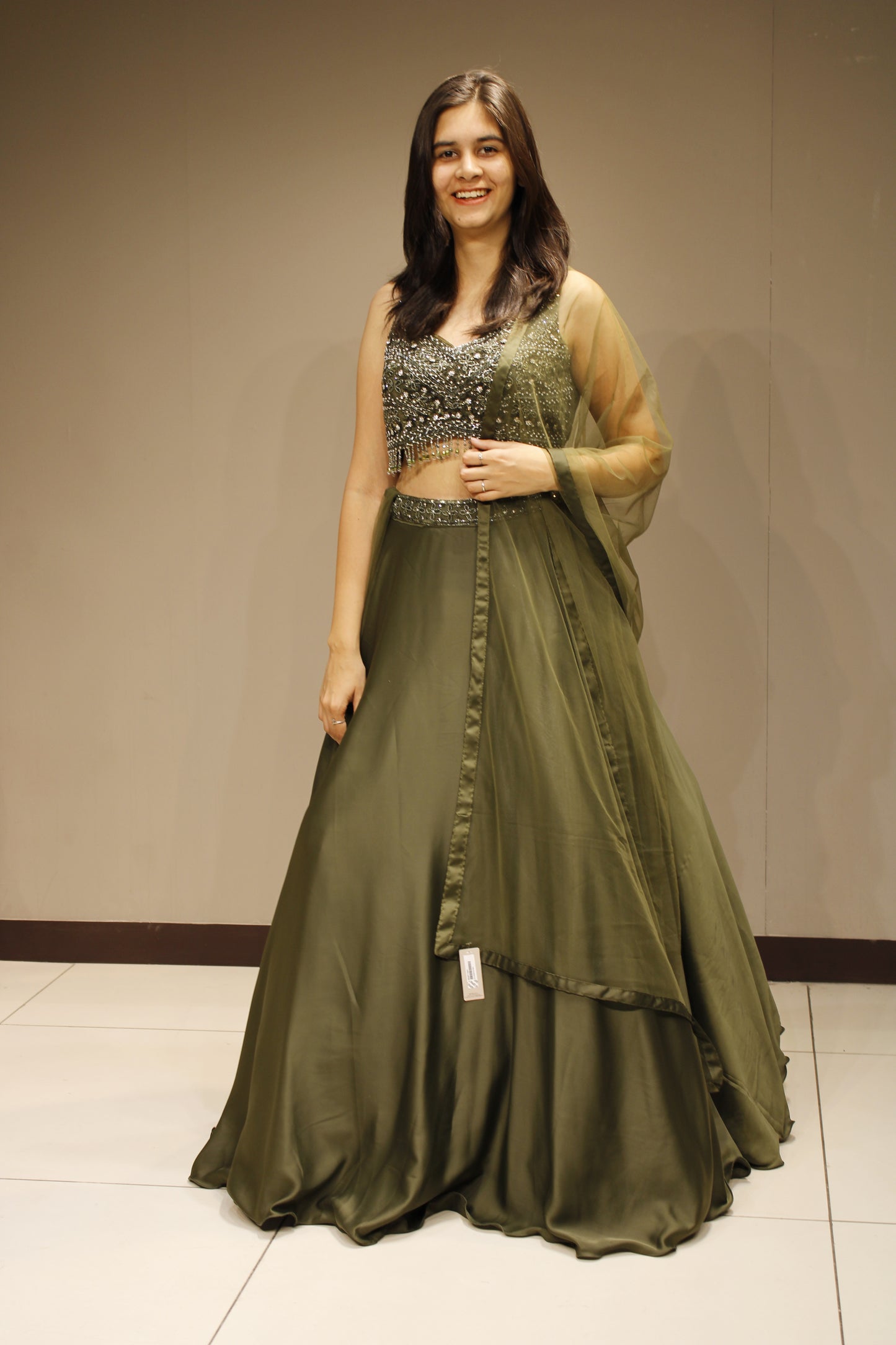 Satin Crop Top with Intricate Cutdana Embellishments