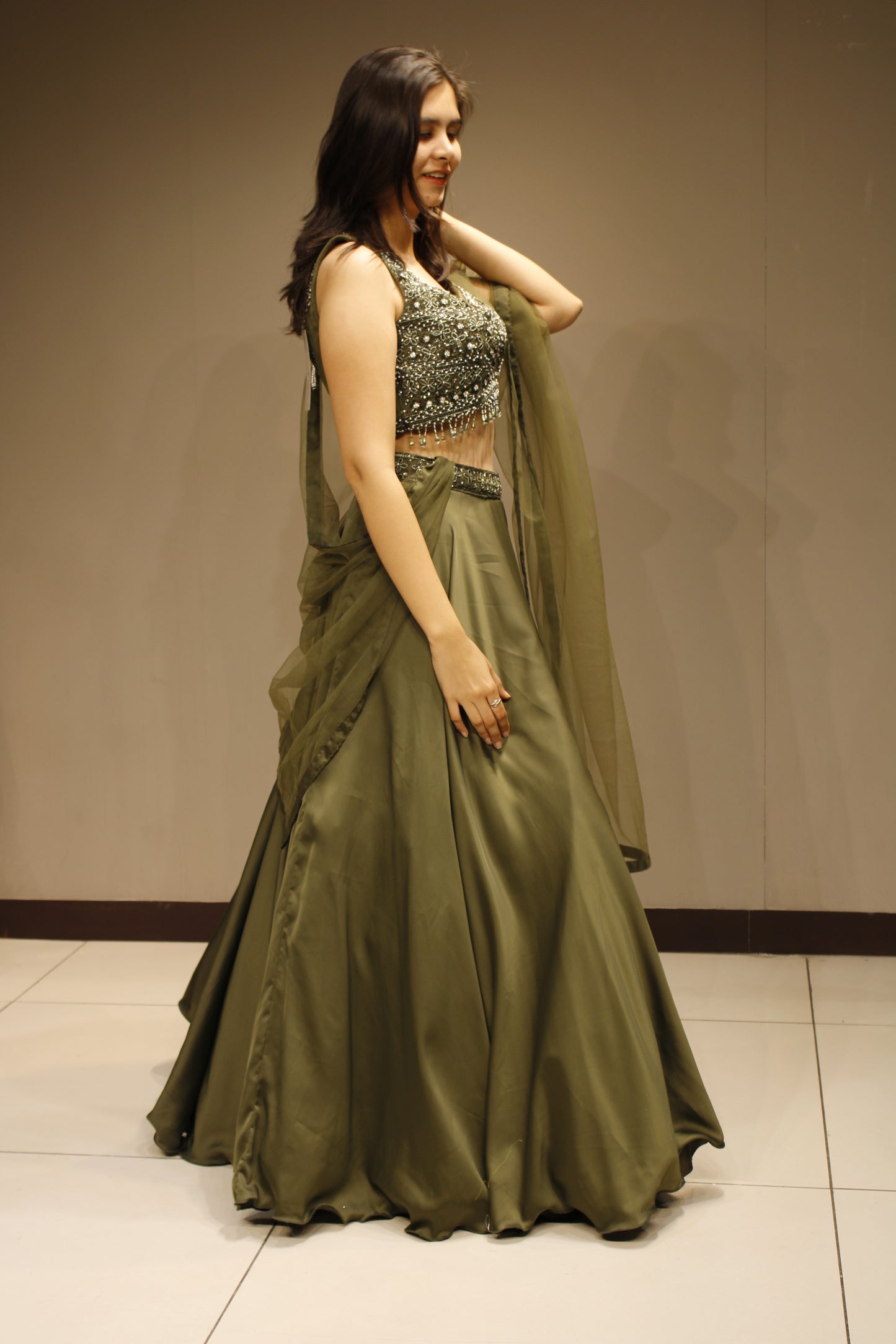 Satin Crop Top with Intricate Cutdana Embellishments