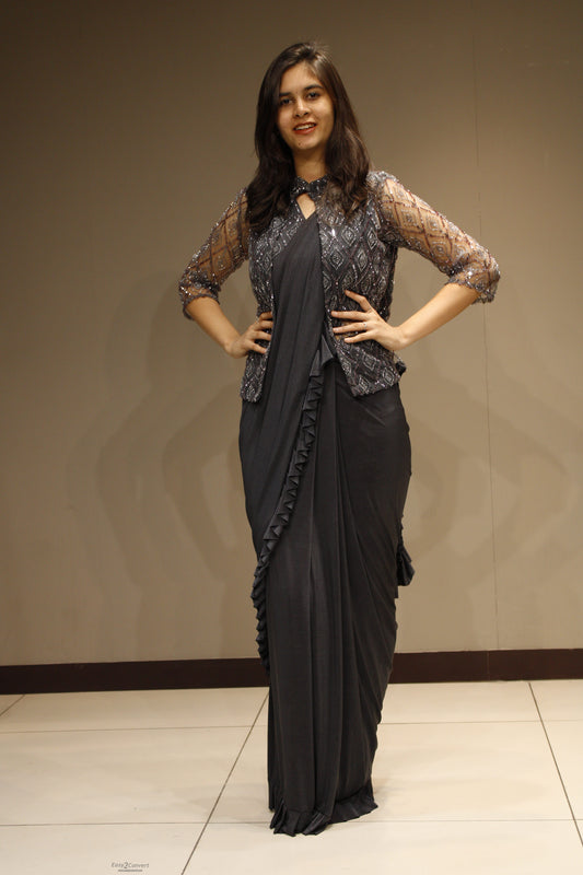 Chic Lycra Drape-On with Handcrafted Cutdana Embellishments
