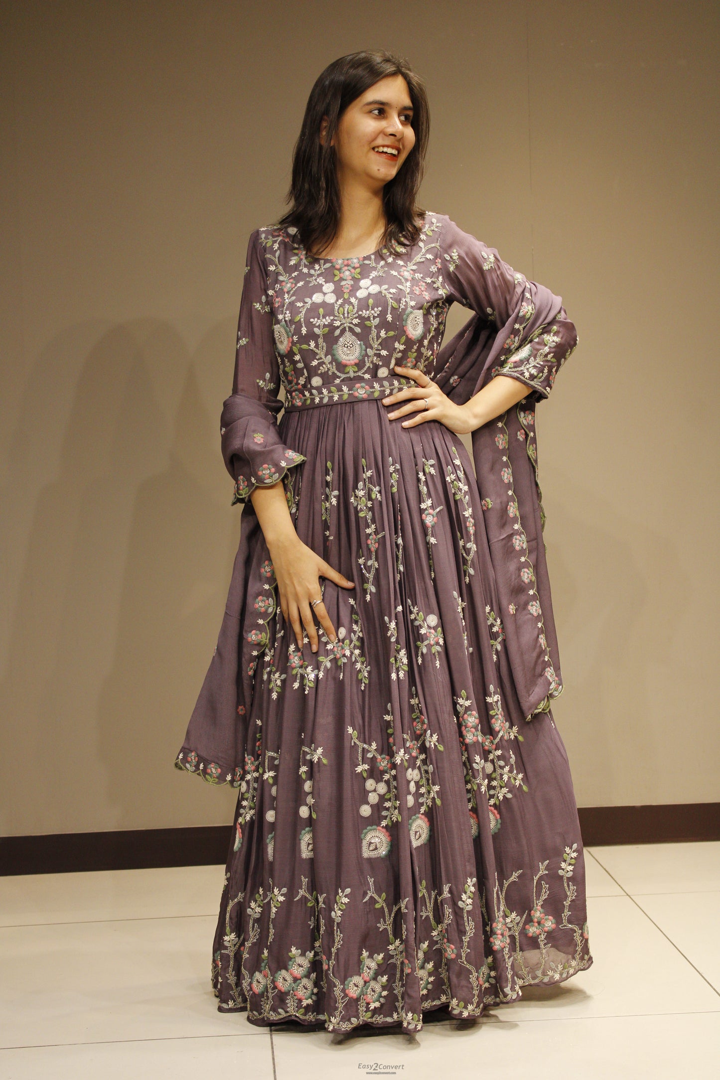 Chinon Floor-Length Dress with Elegant Resham Embroidery