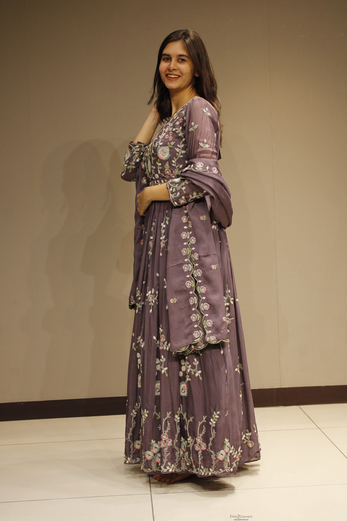 Chinon Floor-Length Dress with Elegant Resham Embroidery