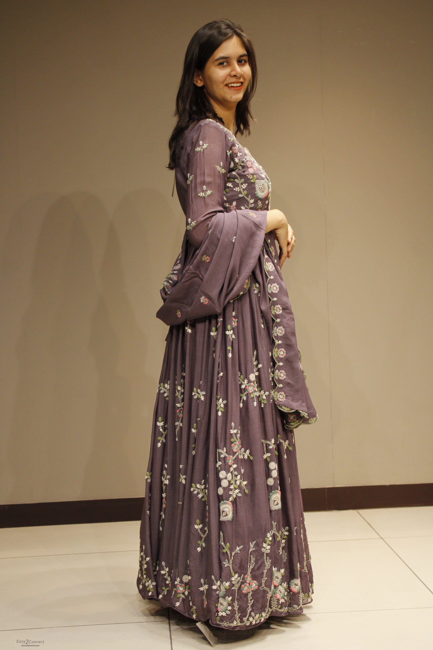 Chinon Floor-Length Dress with Elegant Resham Embroidery