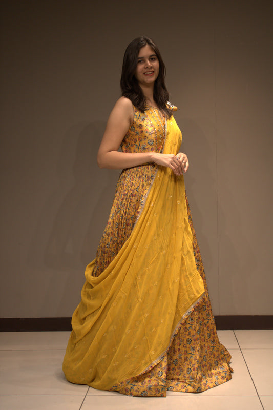 Tissue Floor-Length Dress with Dazzling Mirror Work