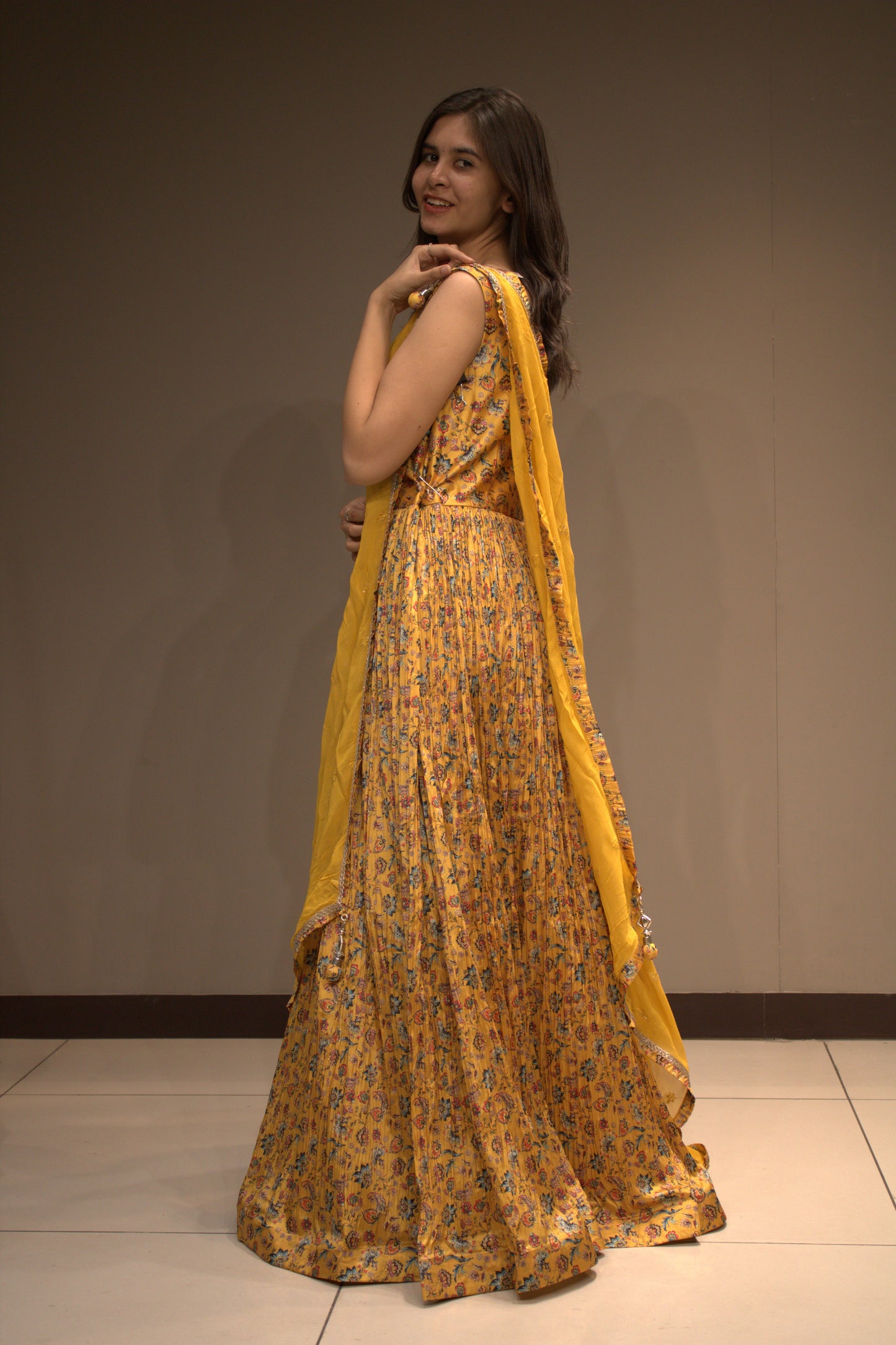 Tissue Floor-Length Dress with Dazzling Mirror Work