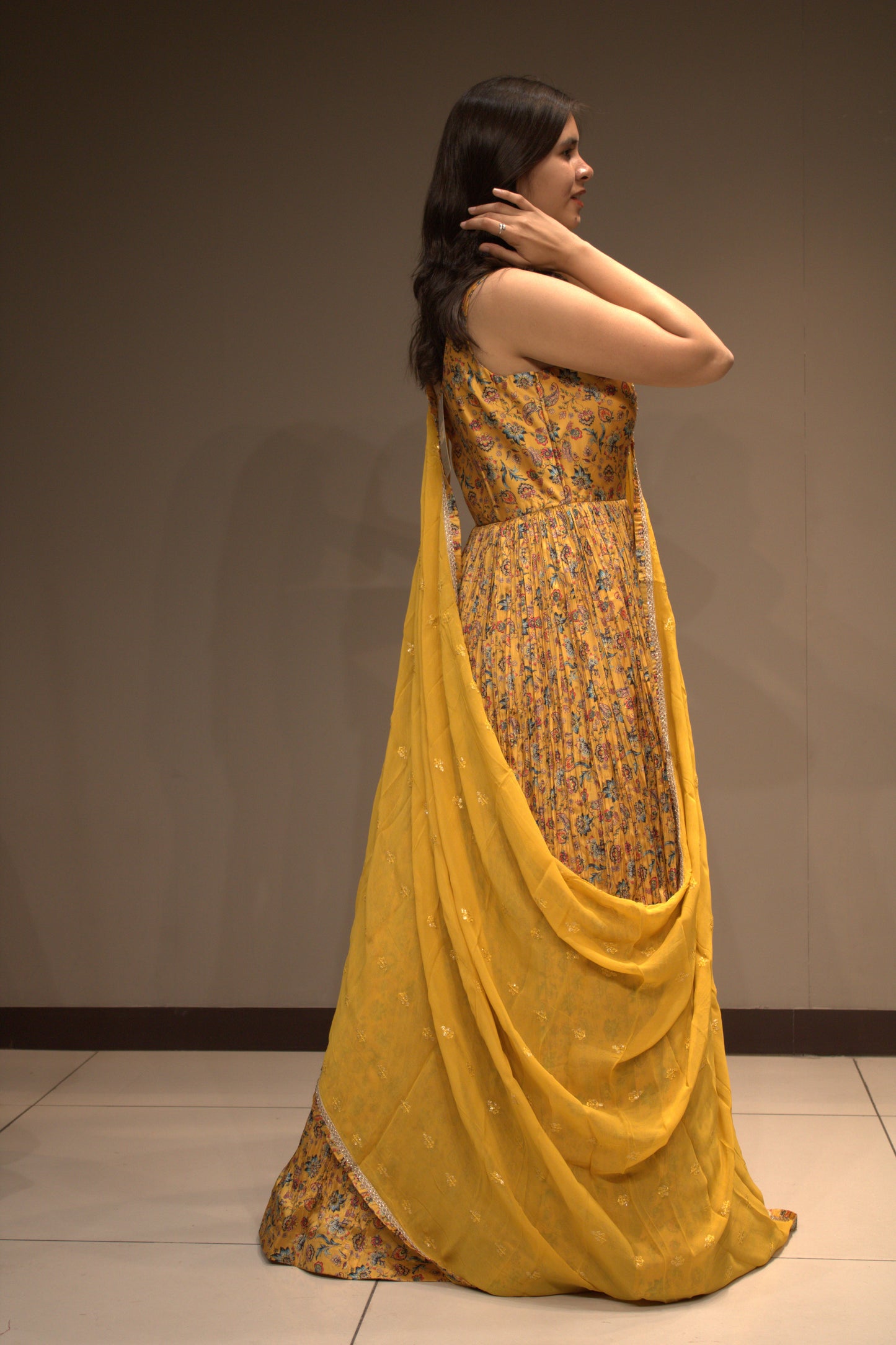 Tissue Floor-Length Dress with Dazzling Mirror Work
