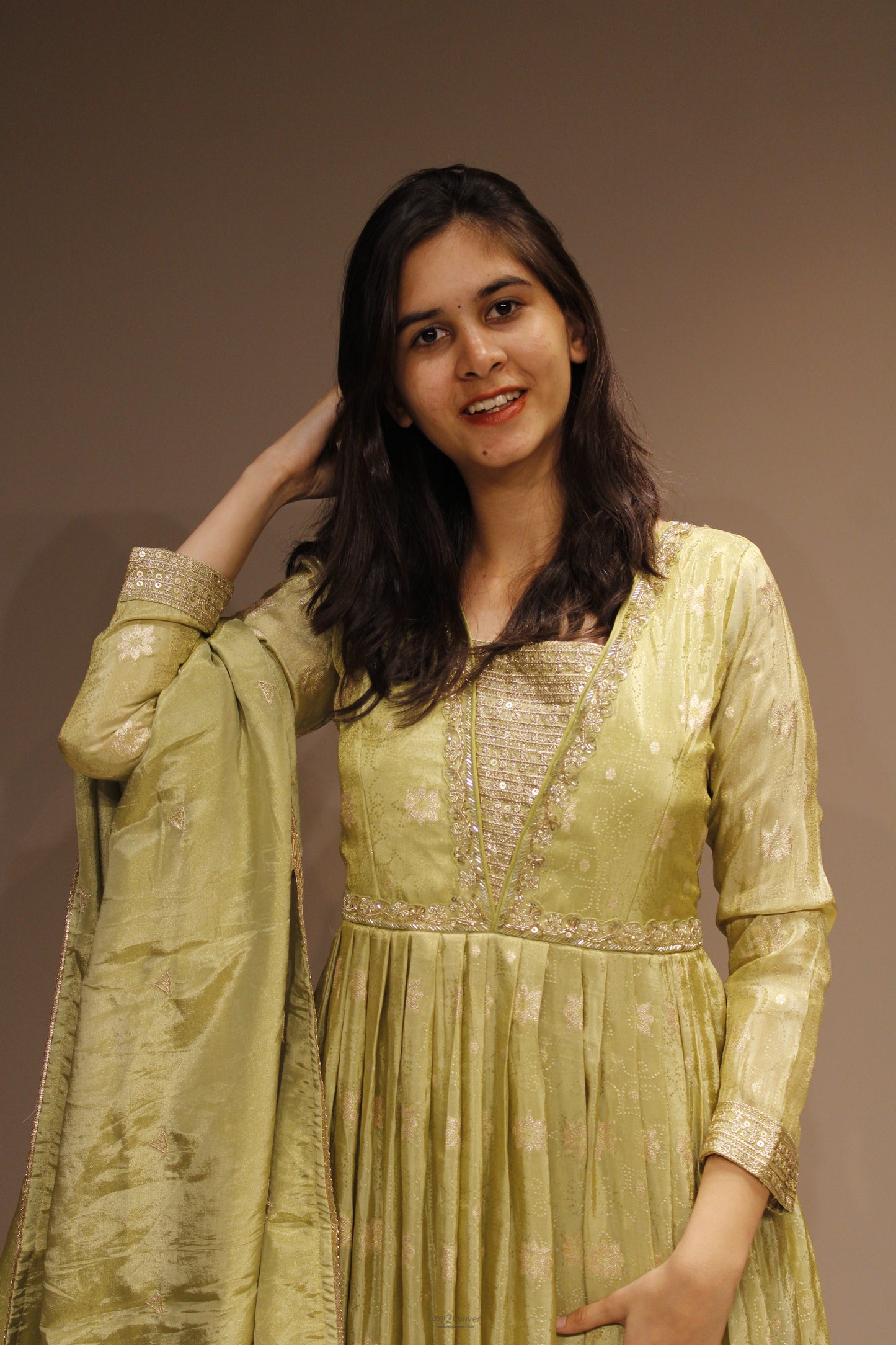 Tissue Weaving Anarkali with Intricate Cutdana Embroidery
