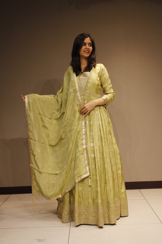 Tissue Weaving Anarkali with Intricate Cutdana Embroidery