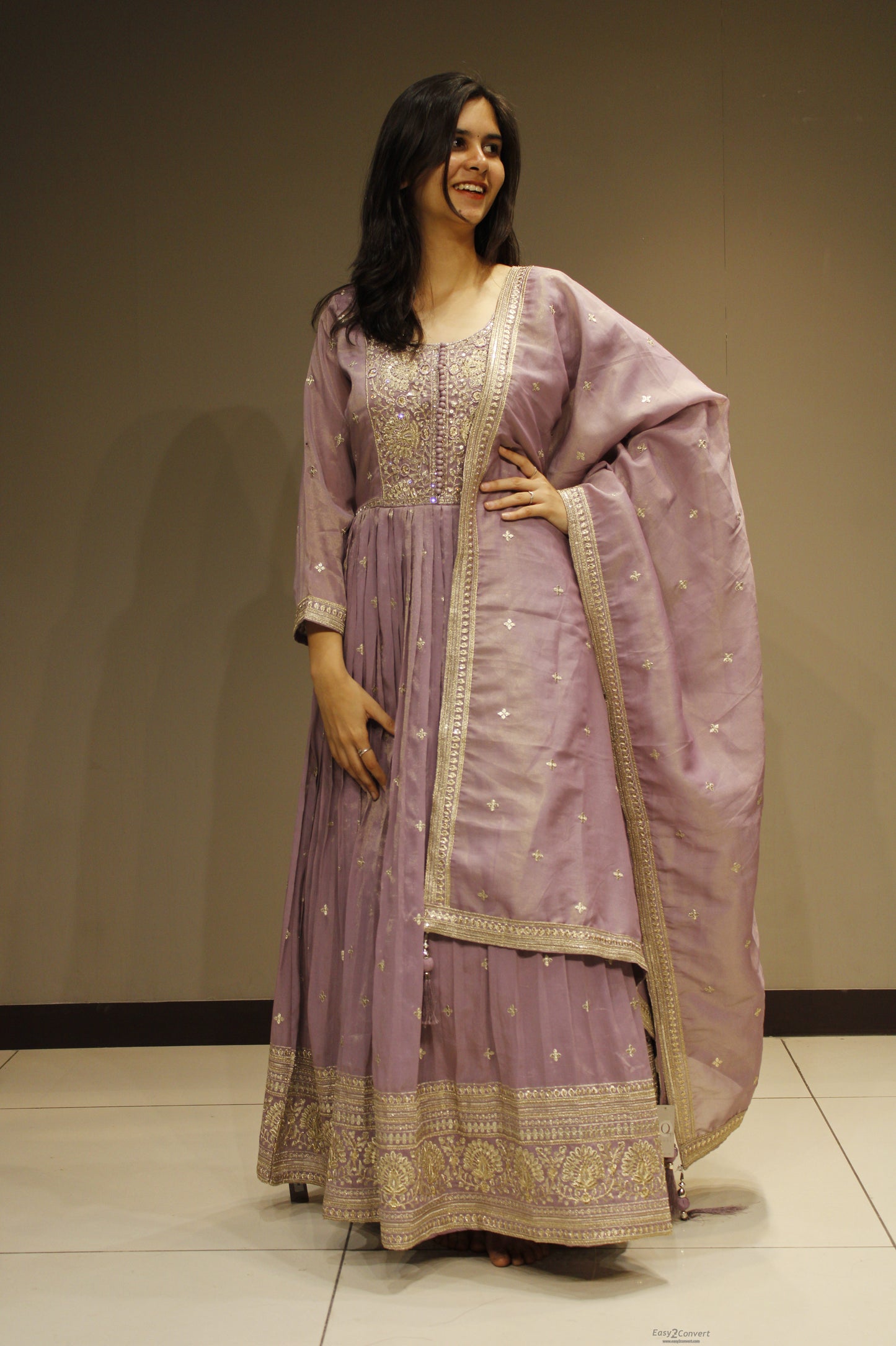 Tissue Anarkali with Intricate Zari Embroidery