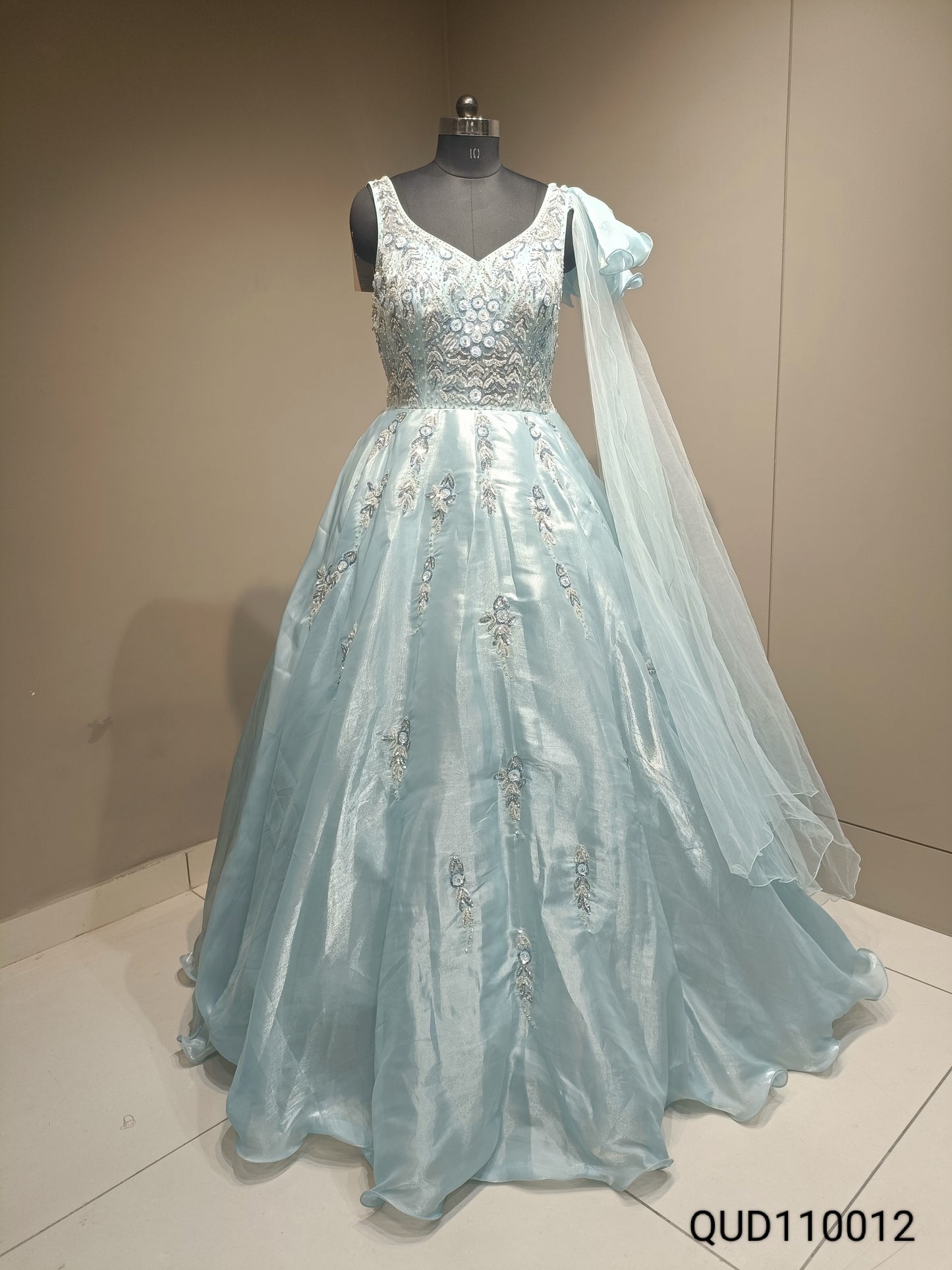 Ethereal Glass Tissue Gown with Dazzling Diamond Embellishments