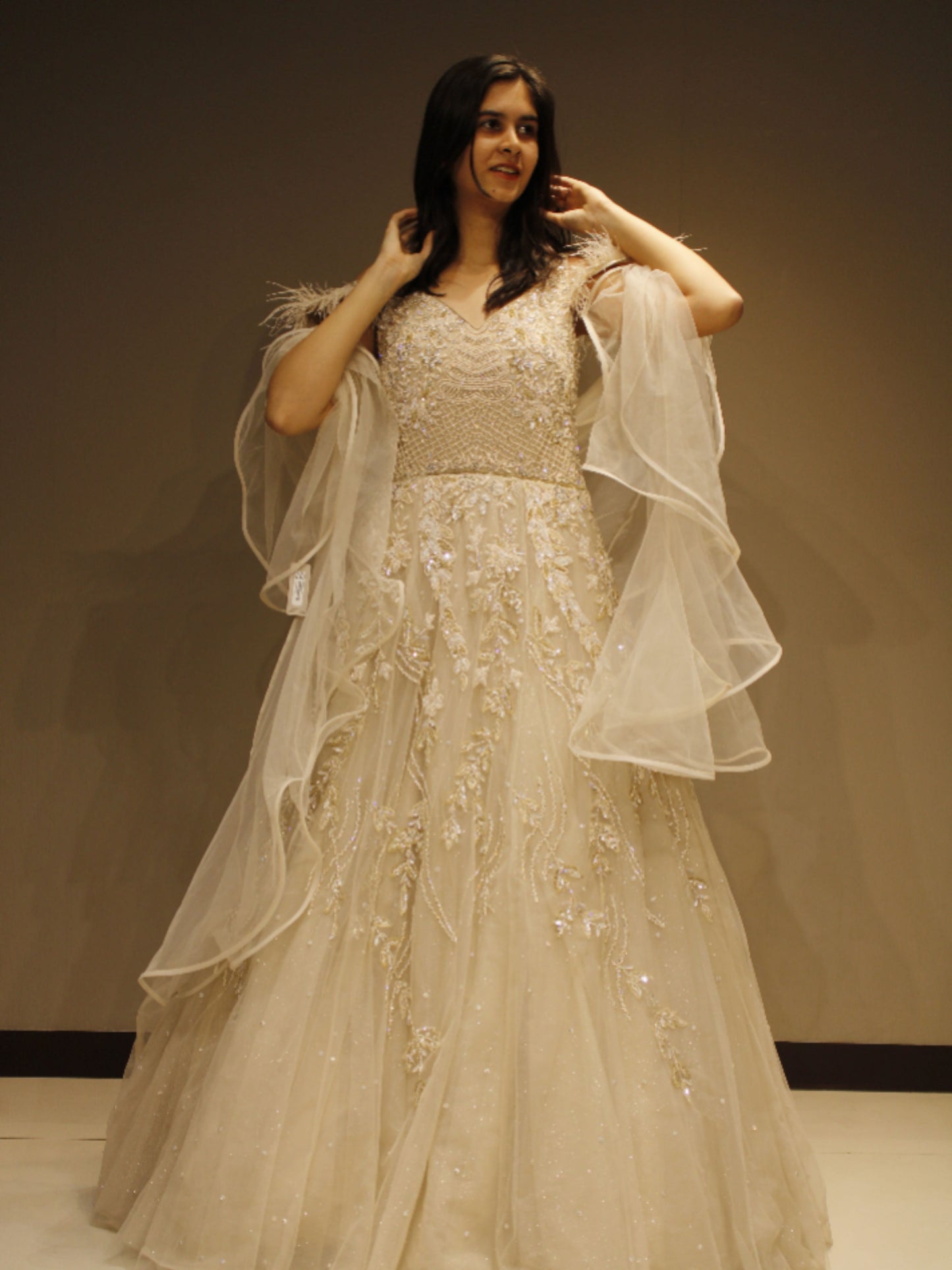 Elegant Net Gown with Exquisite Cutdana Embellishments